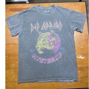 Def Leppard Graphic T-Shirt Men Large Grey Good Distressed Hysteria 87-88 Band